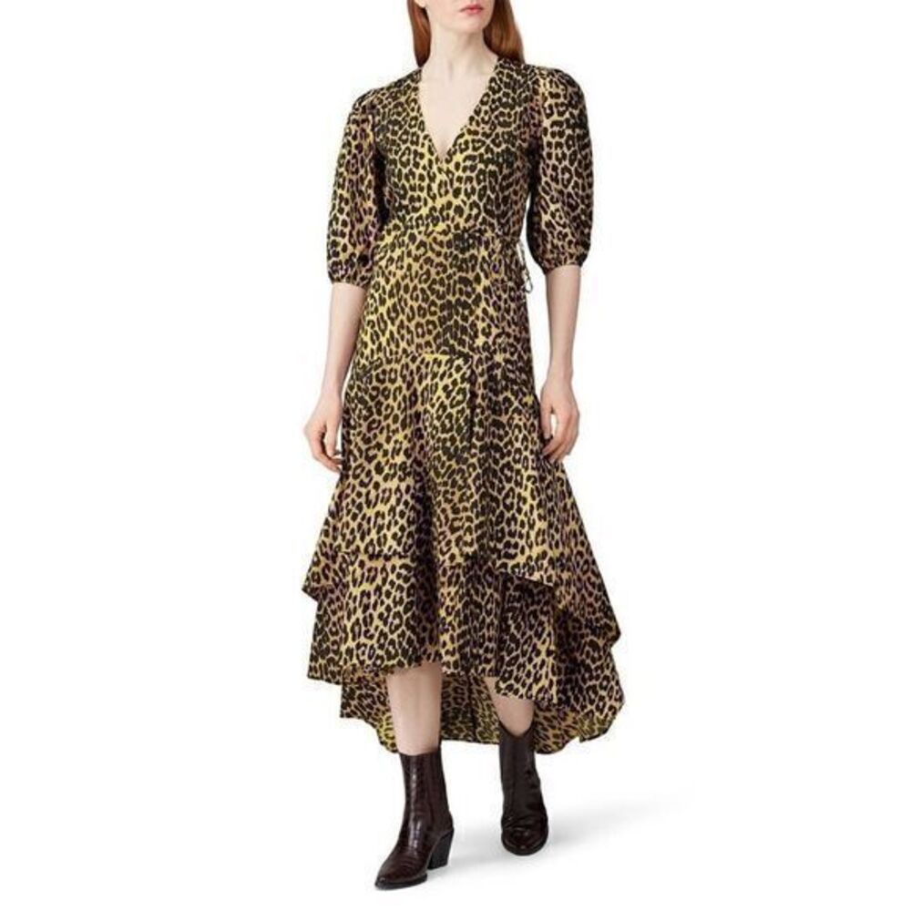 GANNI Cheetah Printed Wrap Dress